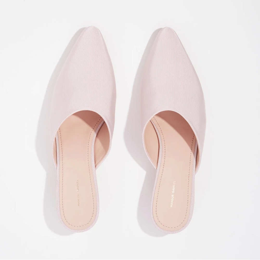 Mansur Gavriel Grosgrain Elegant Slide in Rose Heel Mules